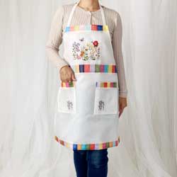 韓国 刺繍入り おしゃれエプロン かわいい レディース ポケット付き