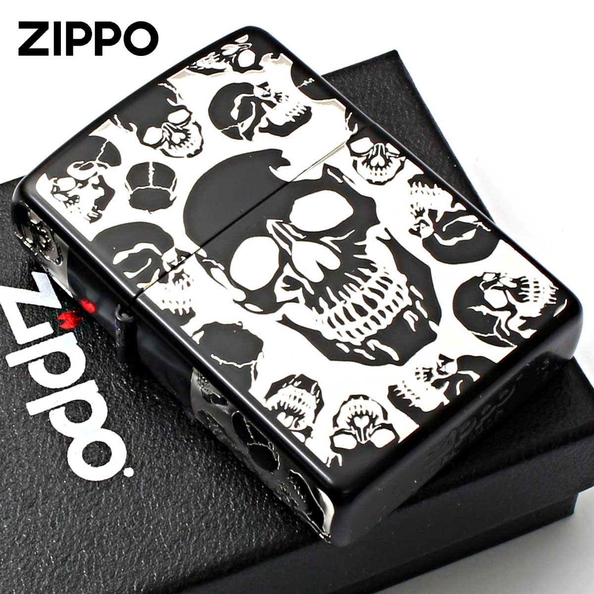 Zippo ジッポー スカル 骸骨 モッシュ スカル 5面加工 ブラックマット