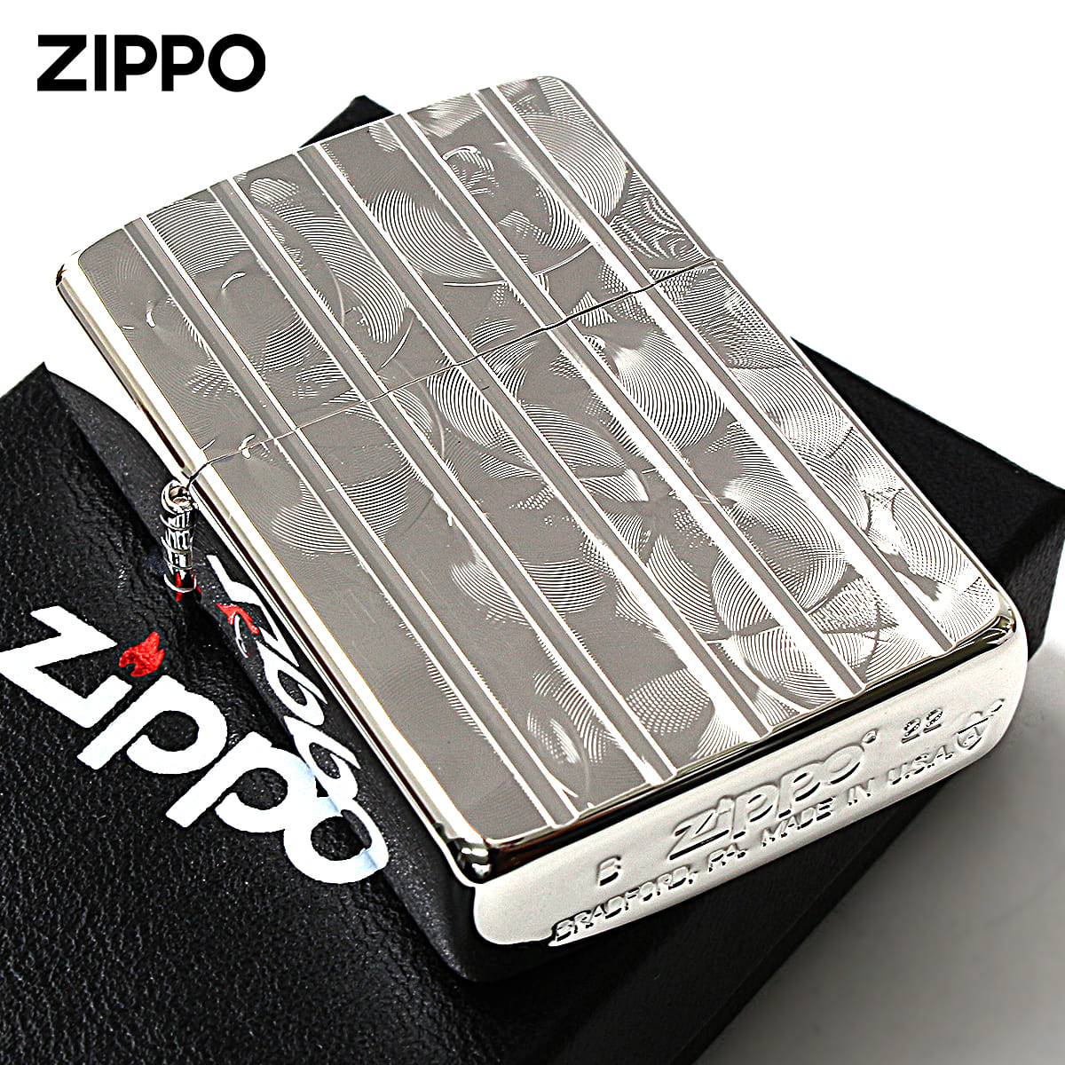 Zippo ジッポー アーマー ウェーブカット 両面加工 彫刻 銀メッキ
