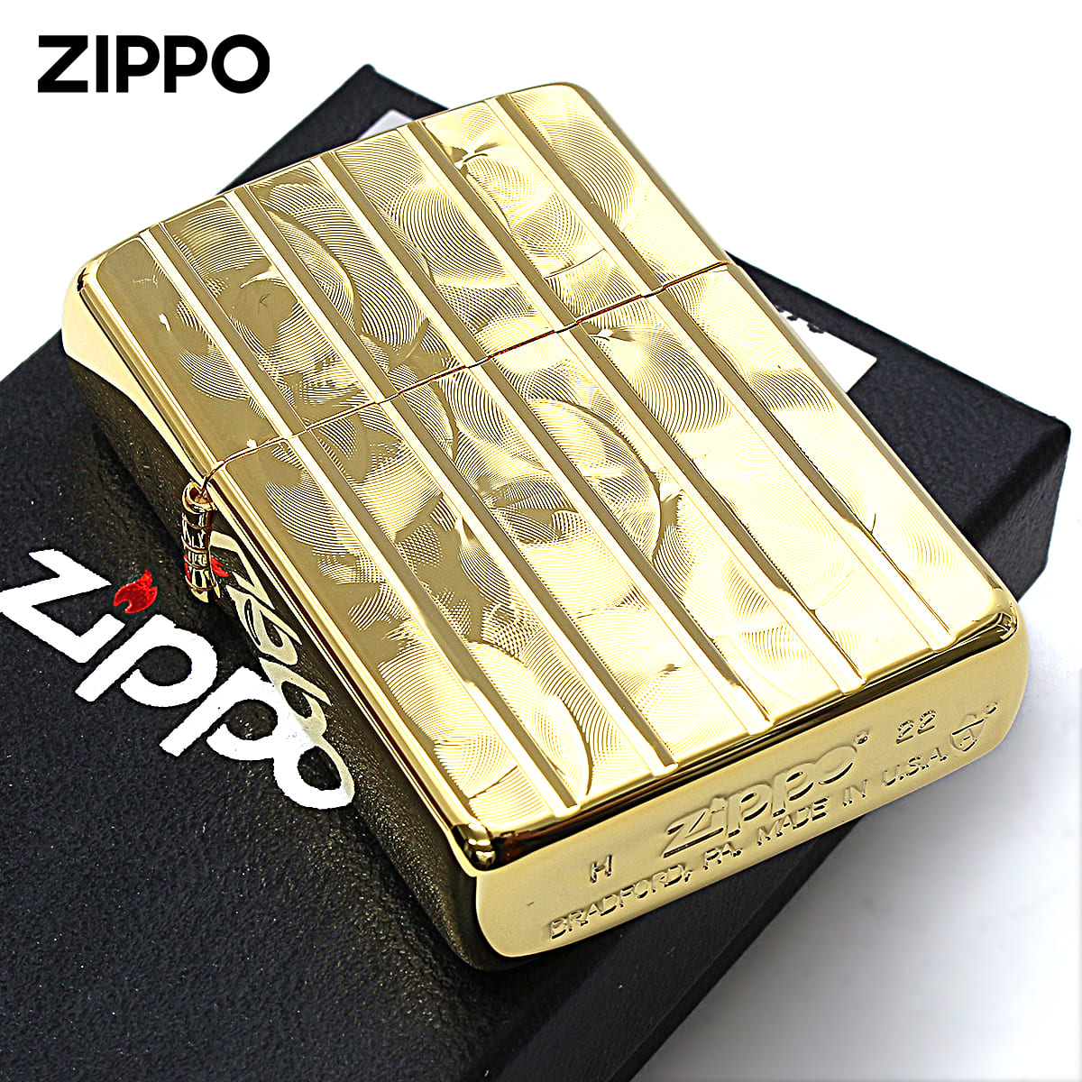 Zippo ジッポー アーマー ウェーブカット 両面加工 彫刻 金メッキ