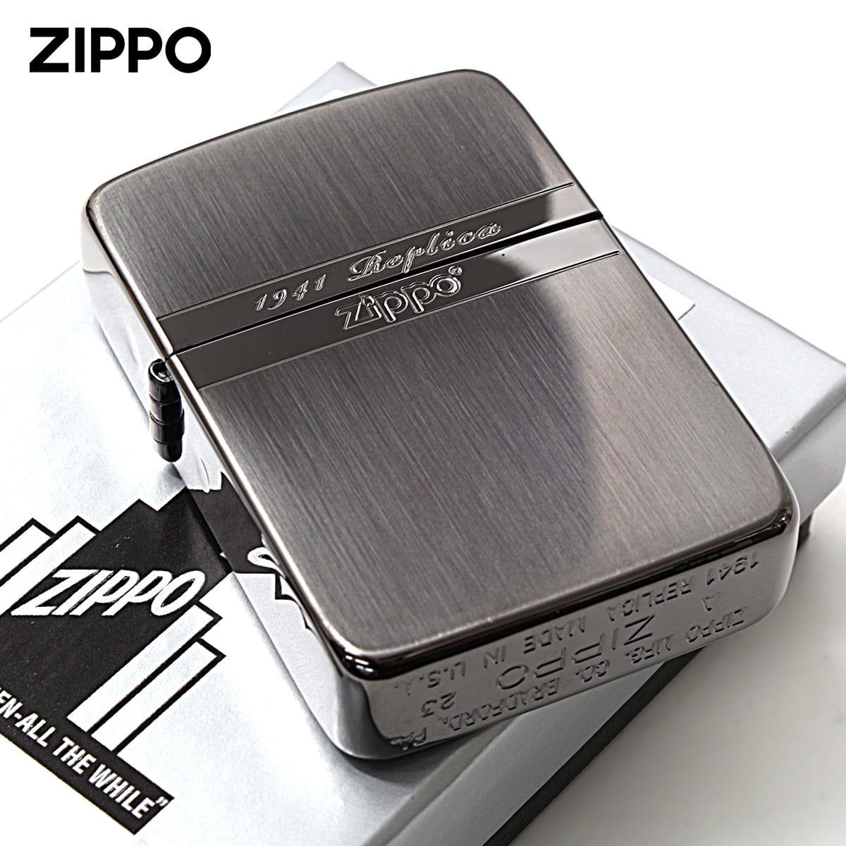 Zippo ジッポー 1941レプリカ ミラーライン ブラックニッケル サテーナ