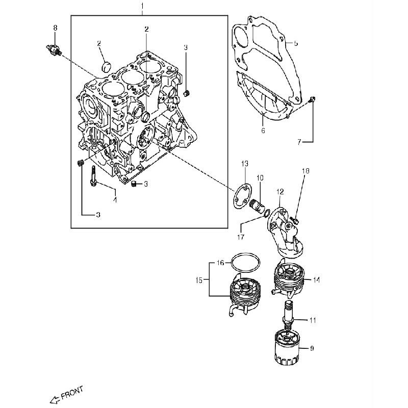 シリンダ・オイルクーラー ジムニーJA11 F6A 1型 100001～150000