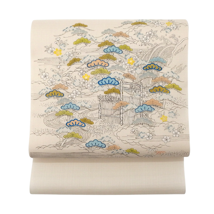 成謙 「四季花松垣 御所解」 千成堂別注 九寸名古屋帯 染め帯 夏帯〜単