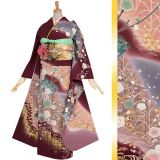 振袖：R886 海老茶 切箔に光琳梅☆(絹)│ 振袖レンタル │ 京都着物