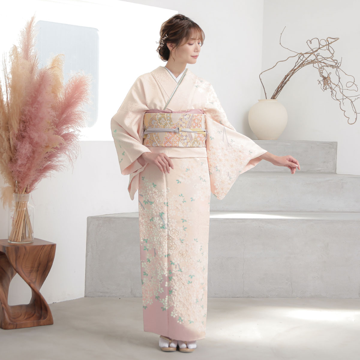 訪問着：H1287 桂由美 薄ピンク 枝垂れ桜| 訪問着レンタル │ 京都着物