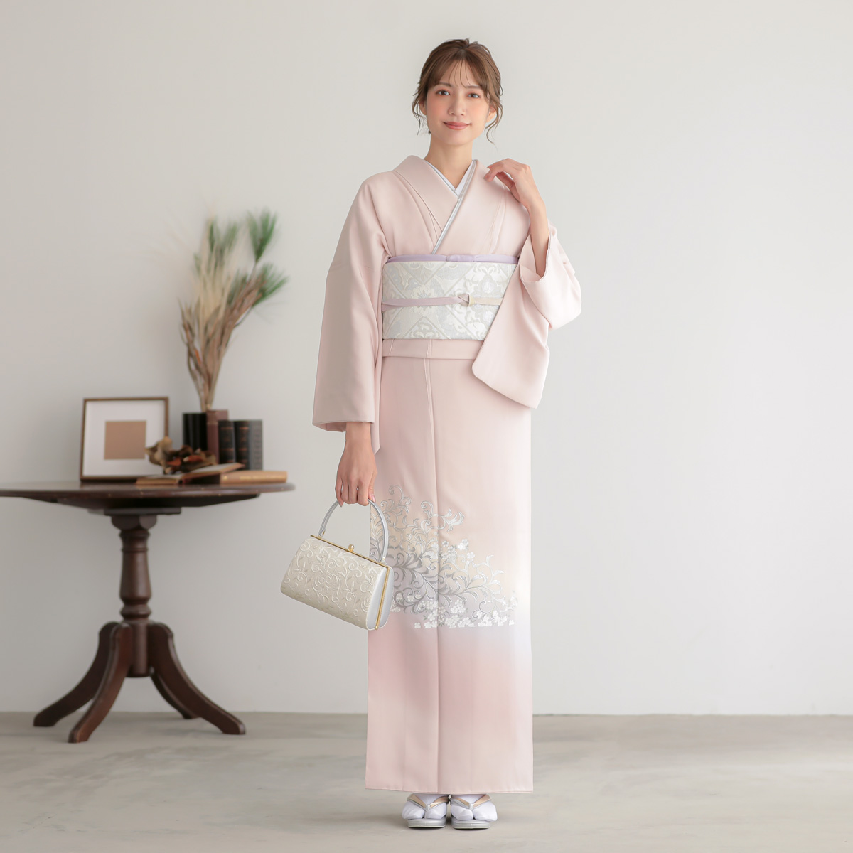 訪問着：H1351 桂由美 桜鼠 蔦に桜| 訪問着レンタル │ 京都着物