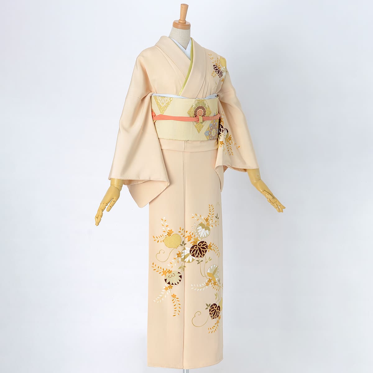 訪問着：H982 薄黄赤 葵柄| 訪問着レンタル │ 京都着物レンタル夢館