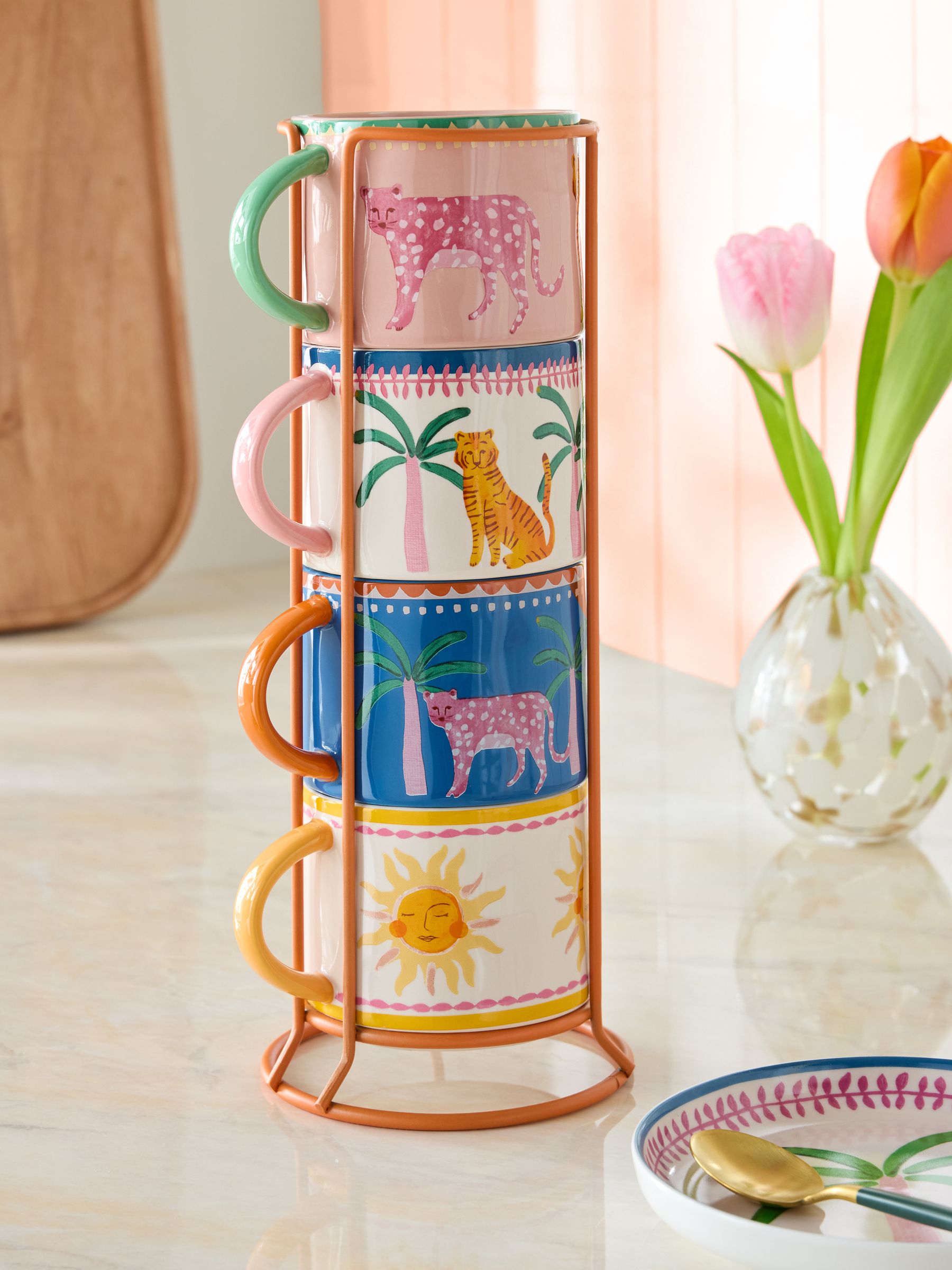 Buy Set of 4 Multi Cassia Tropical Leopard Stacking Mugs from Next