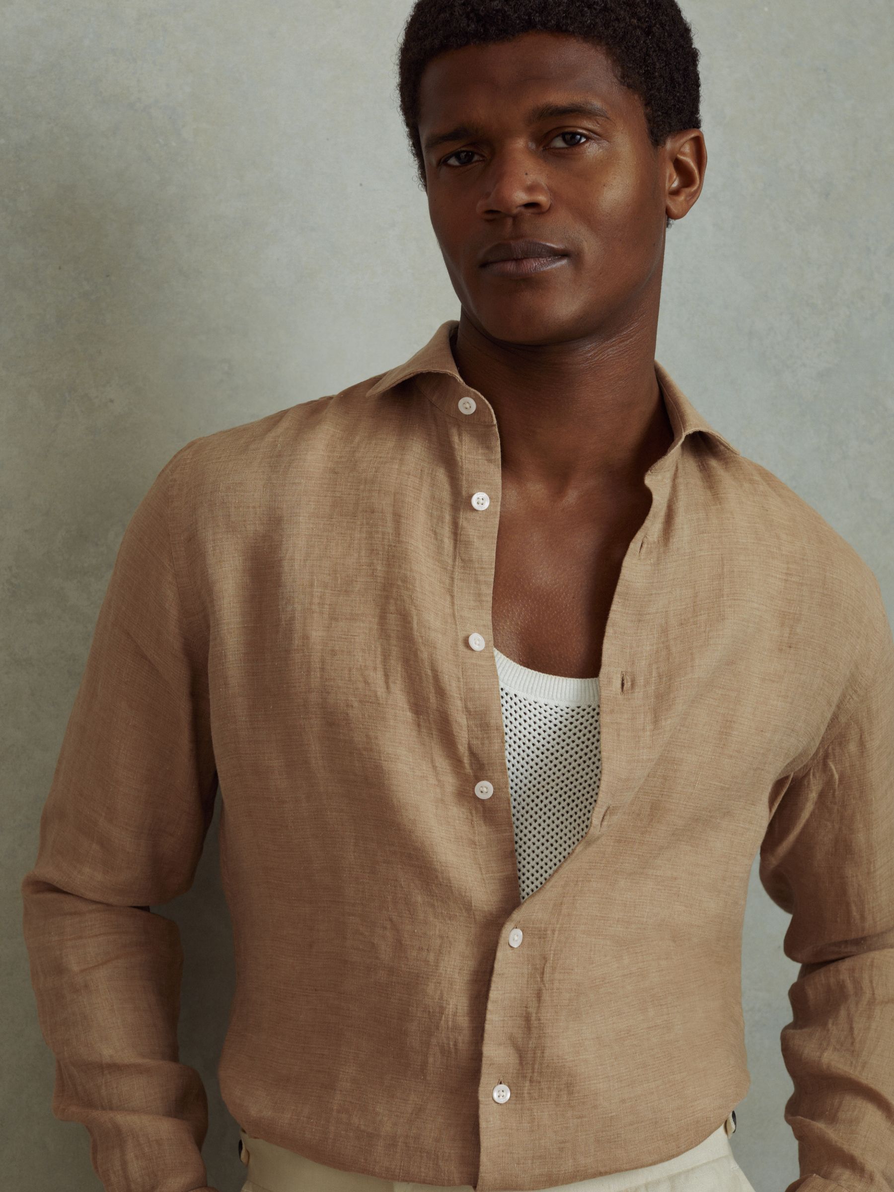 Buy Reiss Camel Ruban Linen Button-Through Shirt from Next USA