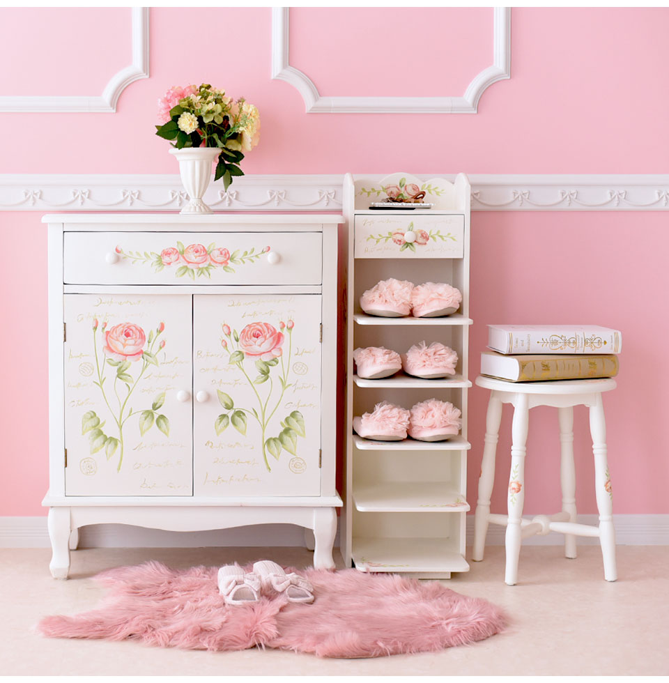 ハンドペイント 薔薇のスツール フレンチホワイト｜姫系ローズ家具