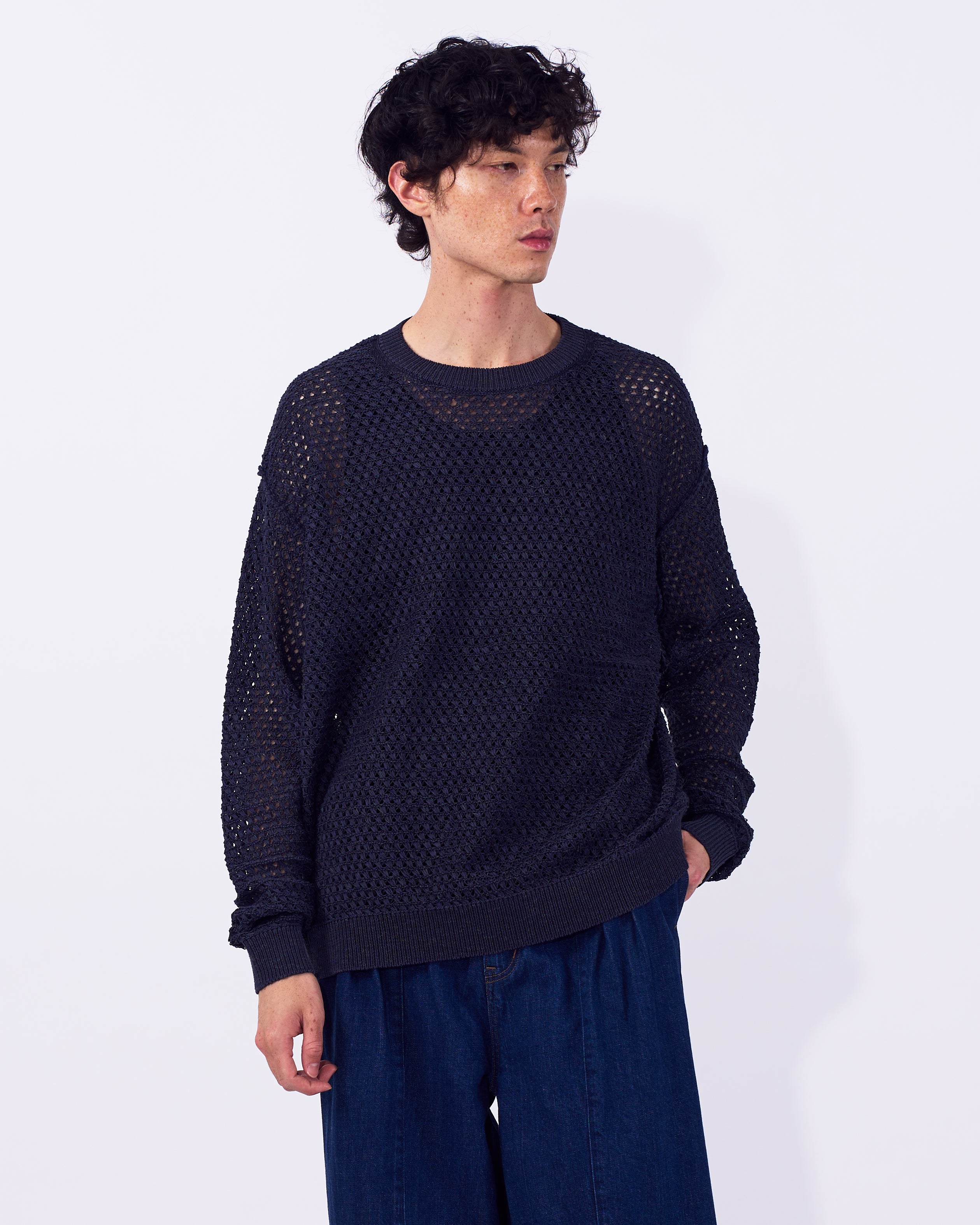 Mesh Knit Shirt Crewneck Sweater | YOKE Official Website