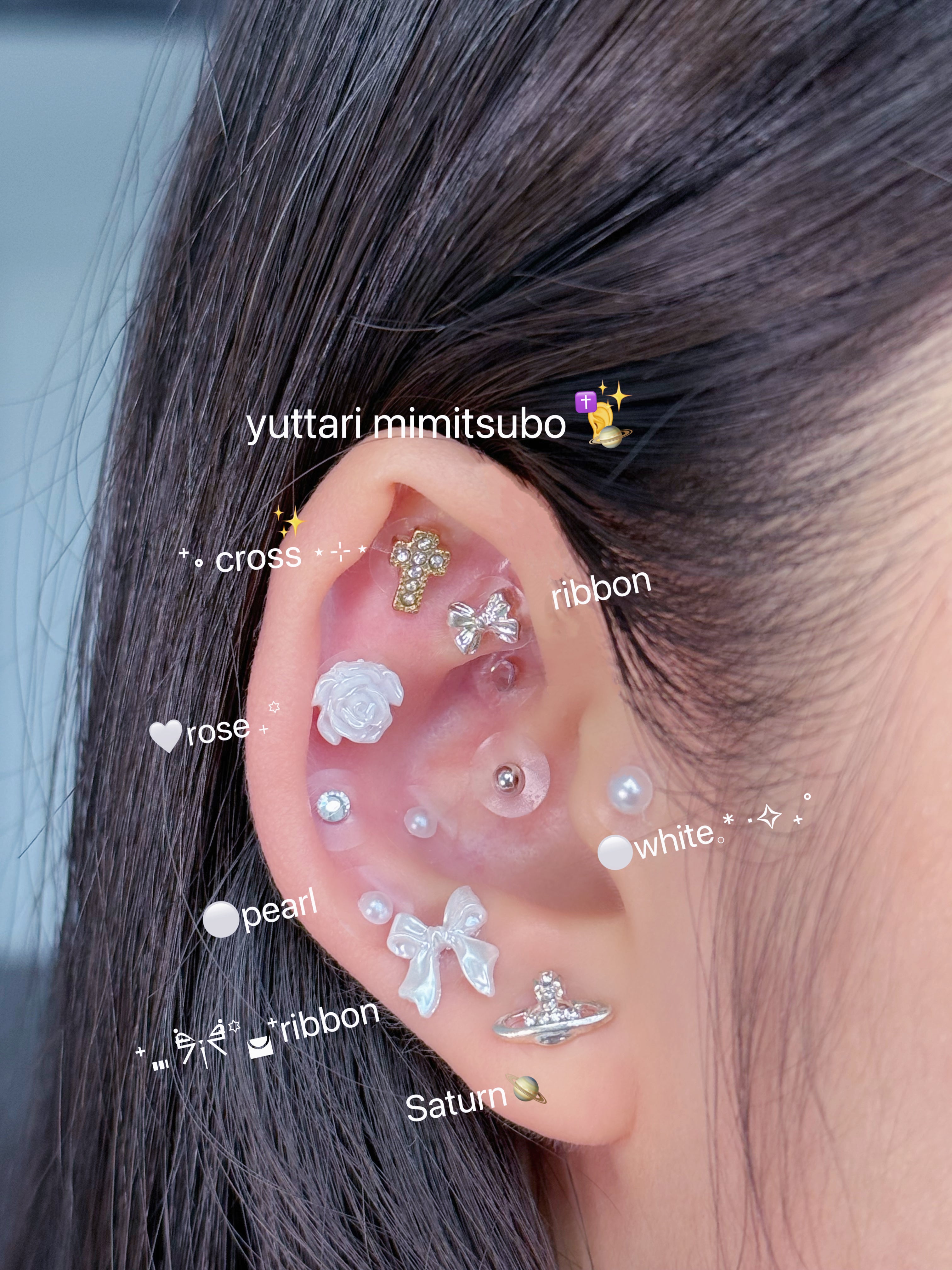 シルバーサター＆リボン キラキラ可愛い耳つぼジュエリーシール