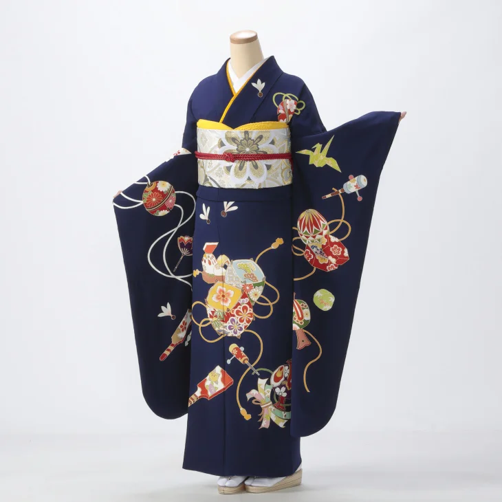 f1121035r2】【青・紺系】振袖 レンタル フルセット Lサイズ 成人式