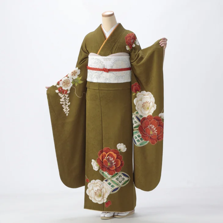 f0522526r2】【グリーン系】振袖 レンタル フルセット Lサイズ 成人式