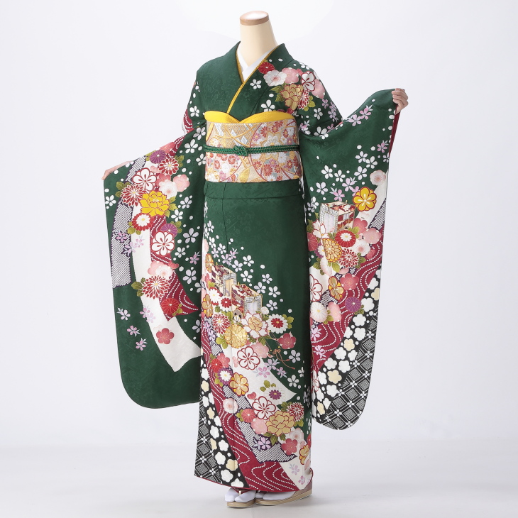 f0523063】【グリーン系】振袖 販売 フルセット Mサイズ 【中古