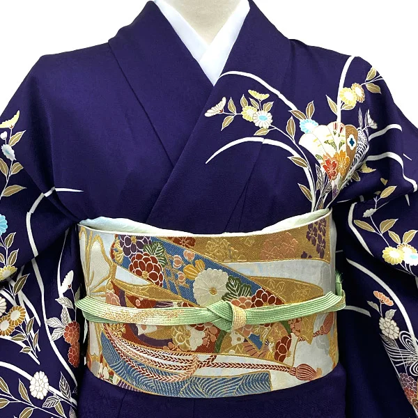 a2211501】【レンタル】訪問着 フルセット 紫 Mサイズ Lサイズ 正絹【5