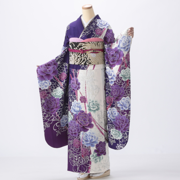 f1015020】【紫系】振袖 販売 フルセット Mサイズ 【中古】【状態:A