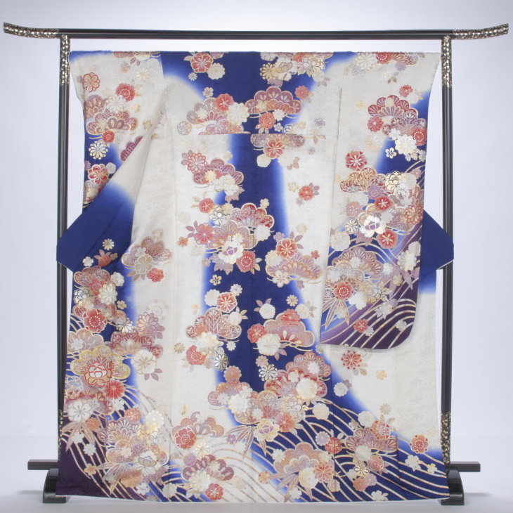 f0719123r】【白・グレー系】振袖 レンタル フルセット Lサイズ 【状態