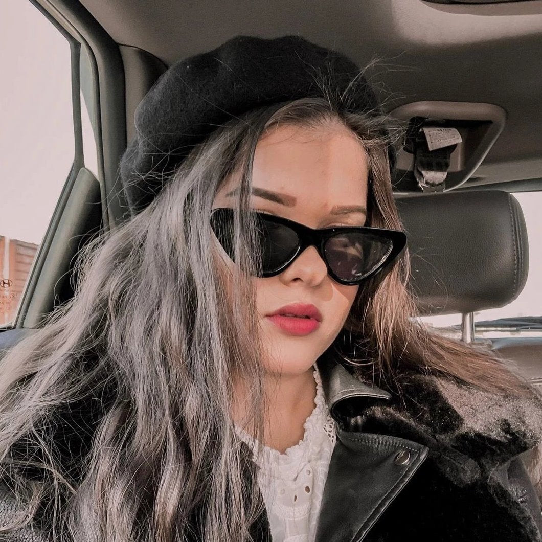 Small Retro Slim Flat Lens Cat Eye Sunglasses - C520 - zeroUV