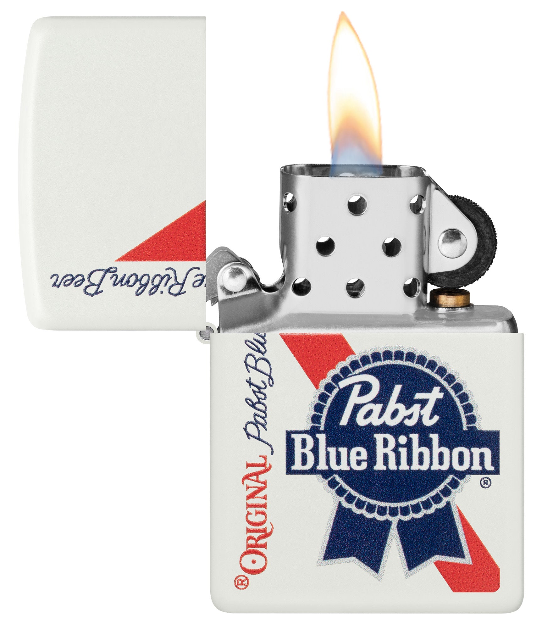 Pabst Blue Ribbon Original Design White Matte Windproof Lighter