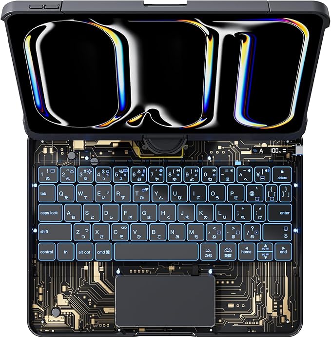 ipad用キーボード付きケース [日本語配列]バックライト付き、360°回転