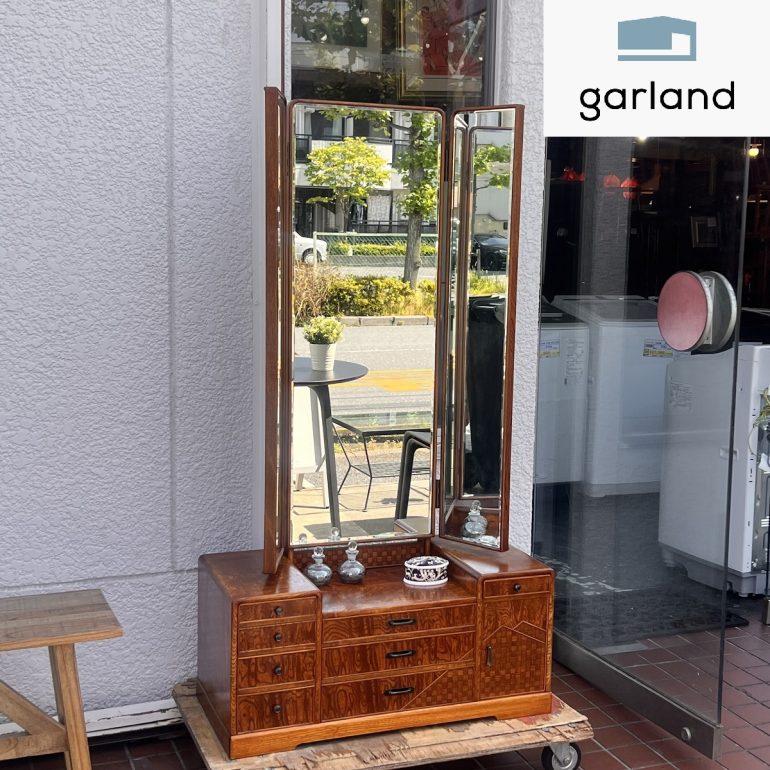 昭和レトロ 三面鏡 9杯 鏡 ミラー ドレッサー 鏡台 化粧台 和室 | 入荷