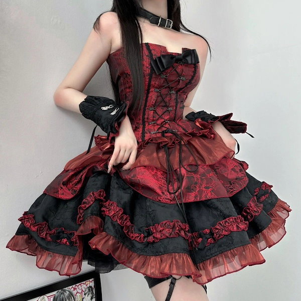 Qoo10] ロリータ 仮装 黒 赤 ドレス コスプレ