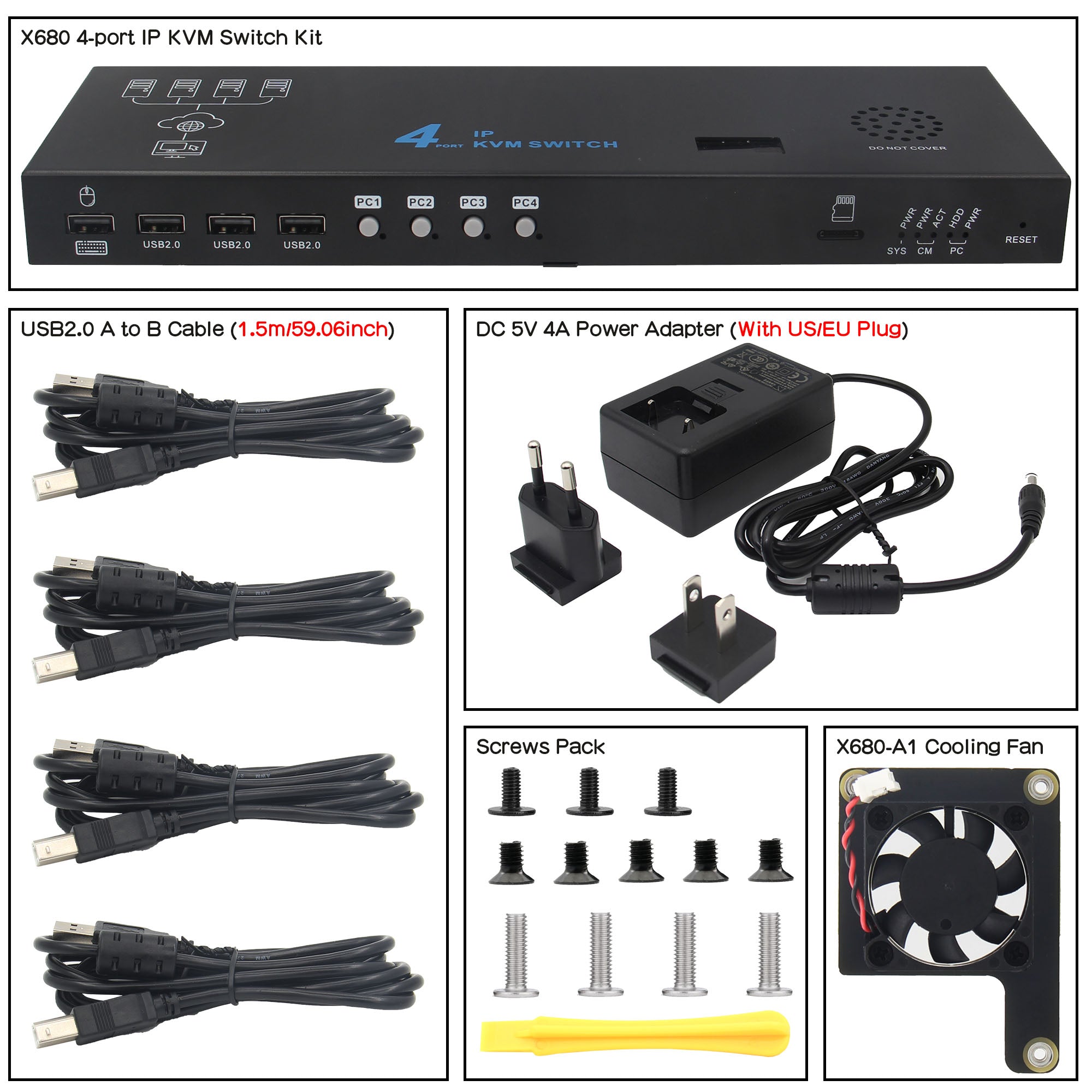 Geekworm X680 4-port IP KVM Switch for Raspberry Pi Compute Module 4(C