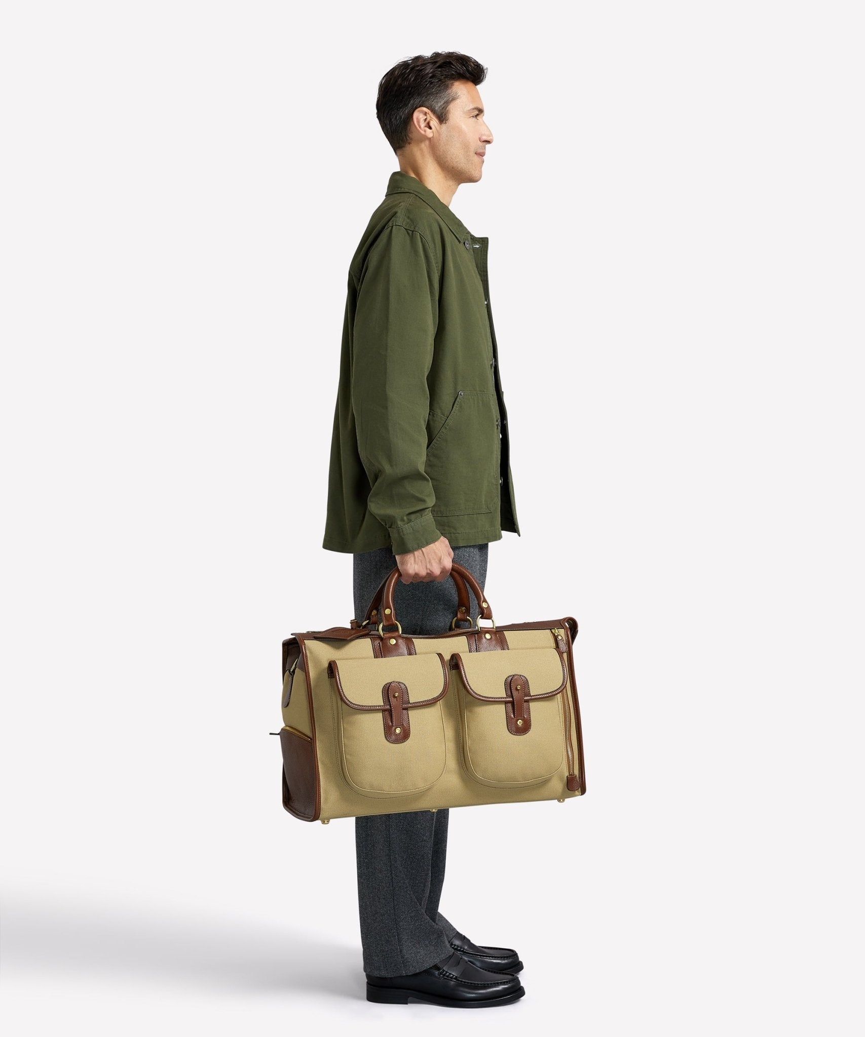 Express No. 2 | Khaki Twill - Vintage Chestnut Duffle Bag | Ghurka
