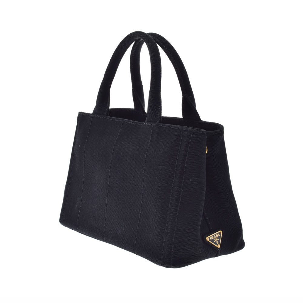 プラダカナパ ハンドバッグ 黒 レディース キャンバス 2WAYバッグ