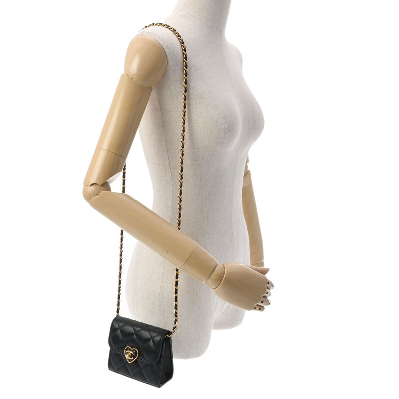 シャネルミニチェーンショルダー ハート 42976 黒 ゴールド金具