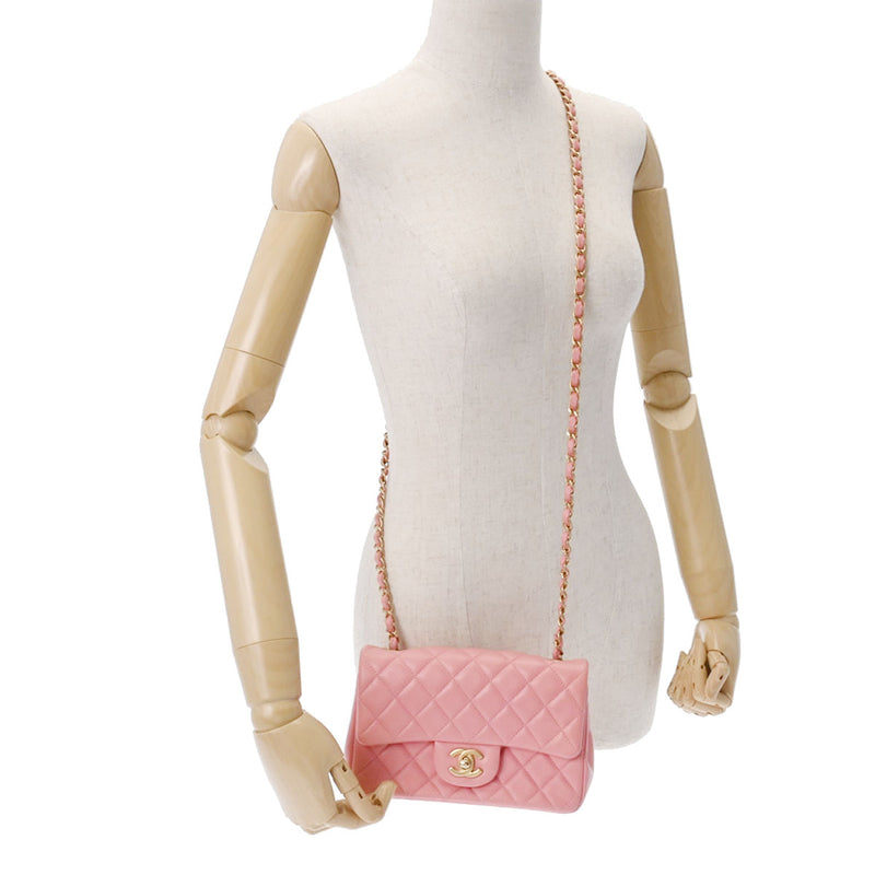 シャネルミニマトラッセ チェーンショルダーバッグ ピンク ゴールド