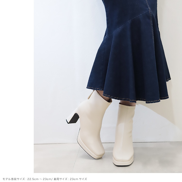 SALE】スクエアトゥ ショートブーツ チャンキーヒール ハイヒール