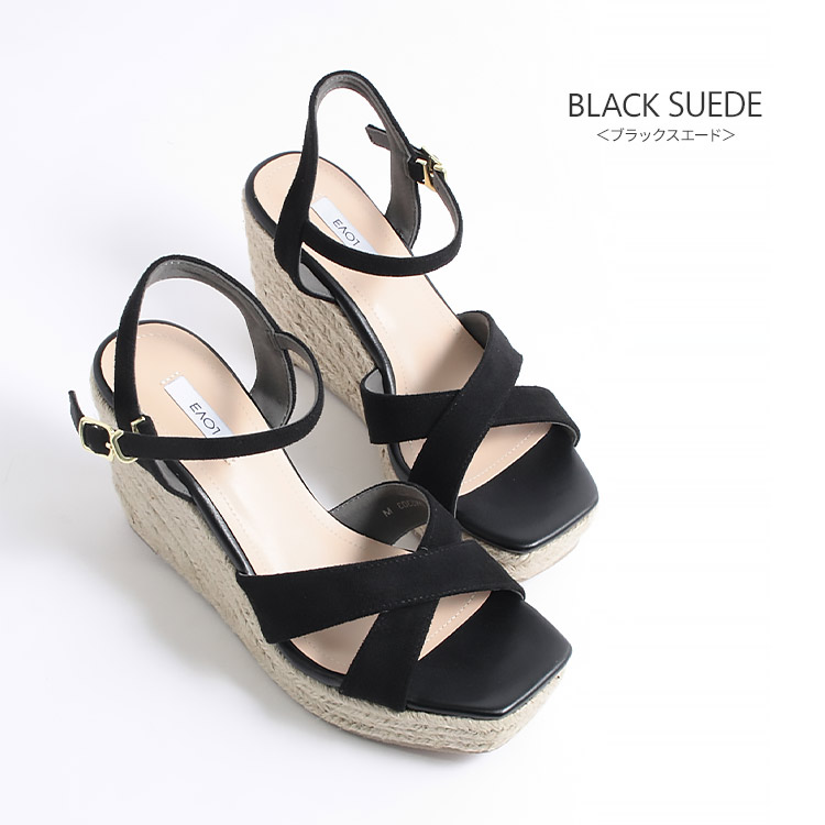 サンダル ウエッジソール ハイヒール アンクルストラップ スクエアトゥ