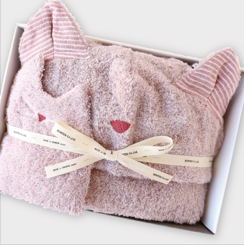 ねこさんギフトセット(フード付バスタオル×1、スタイ×1) | [mama's