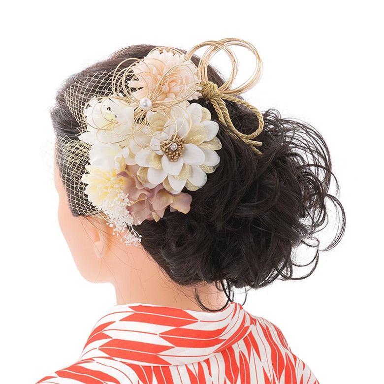 成人式 卒業式 袴 髪飾りセット 白/ピンク 花がすみ ミックスカラー