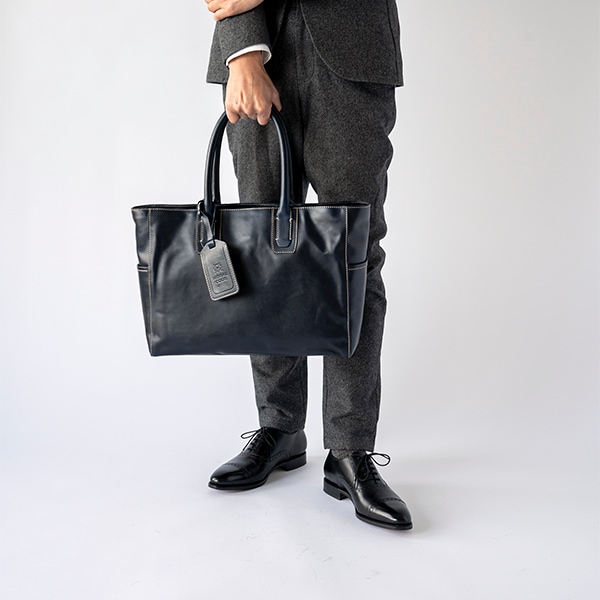 レザートートバッグメンズ 本革 鞄 ネイビー紺 ビジネス CROSBY-II