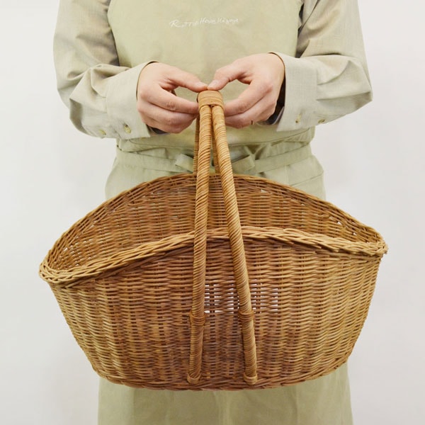 ラタン製かごバッグ 山型 L ピクニックバスケット 三角 籠