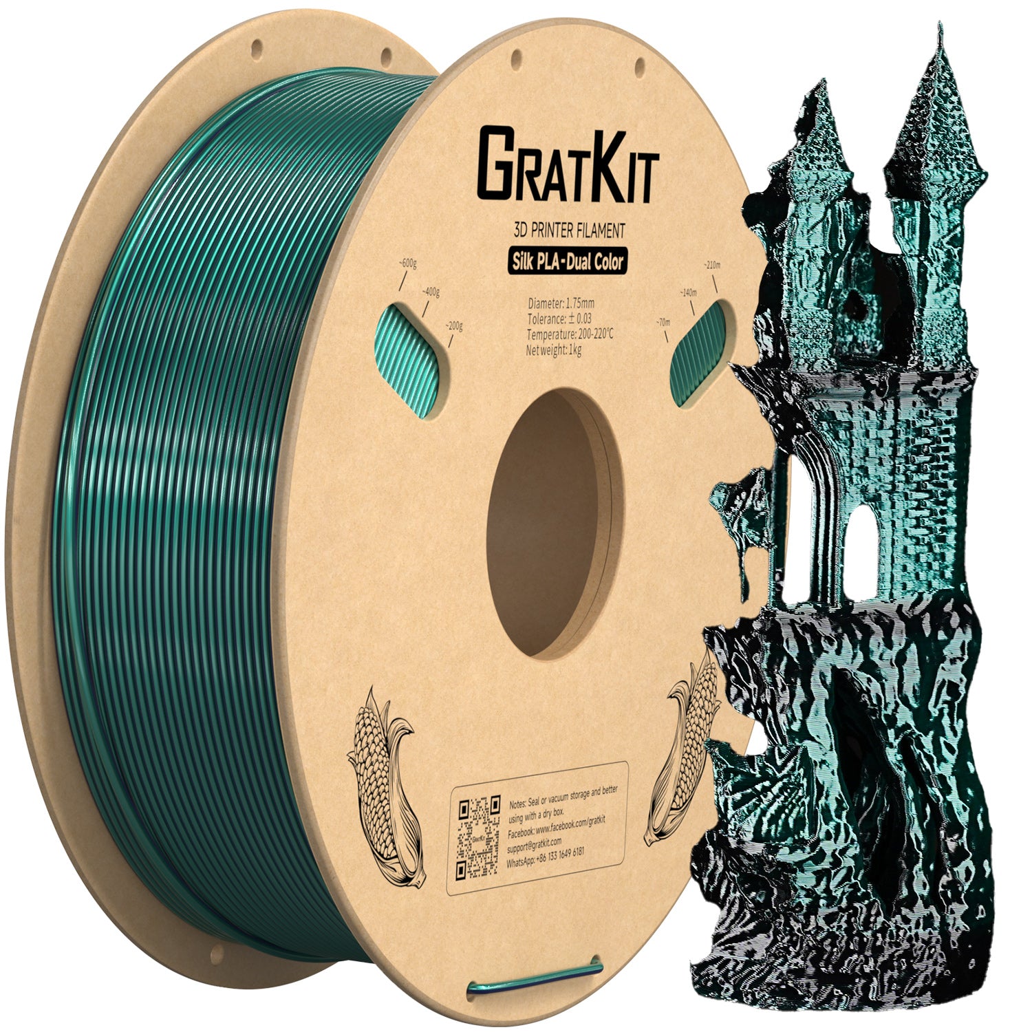 Gratkit Silk Multi Color PLA Filament 1.75mm Coextrusion PLA