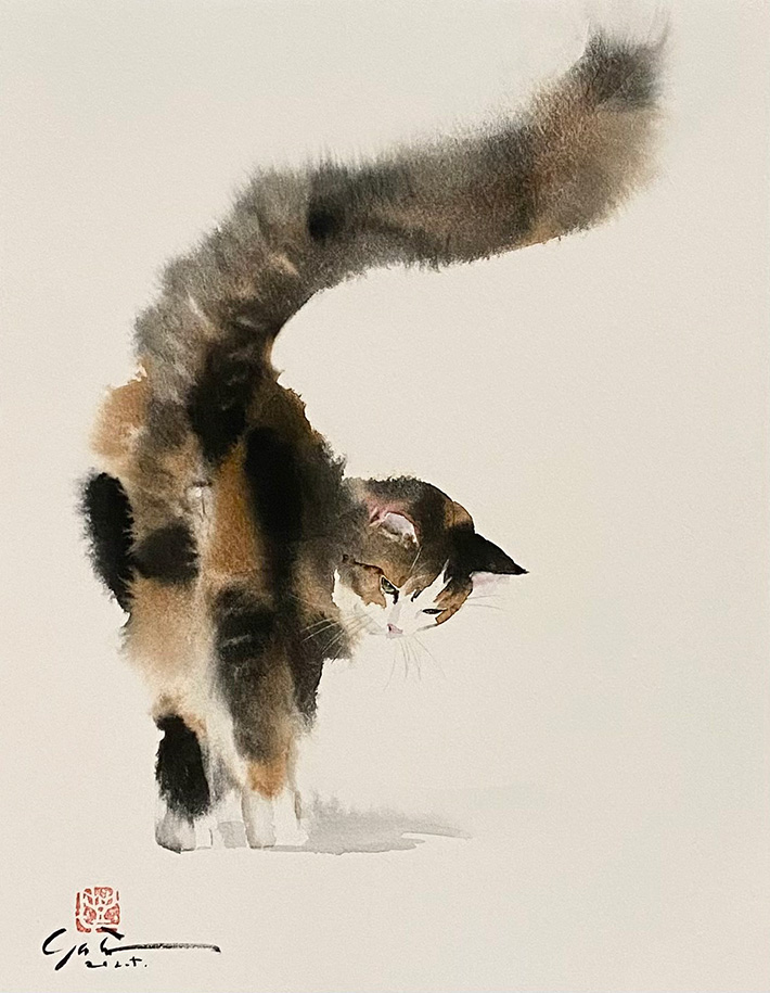 水彩画で猫を描くと… 見事な筆致に「まるで動いているよう」「ひれ伏し