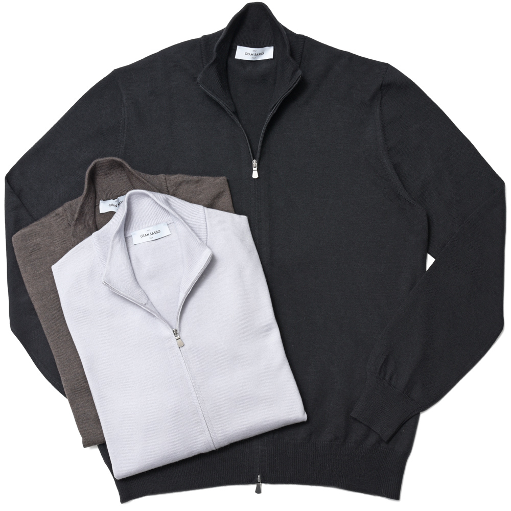 GRAN SASSO（グランサッソ）12ゲージウールスタンドカラージップニット