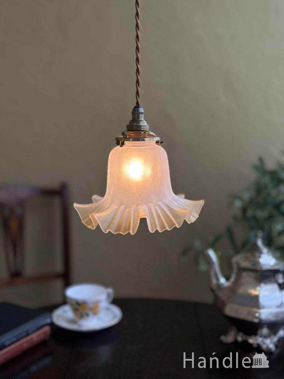 オリーブグリーンのアンティークホーローペンダントライト（コード