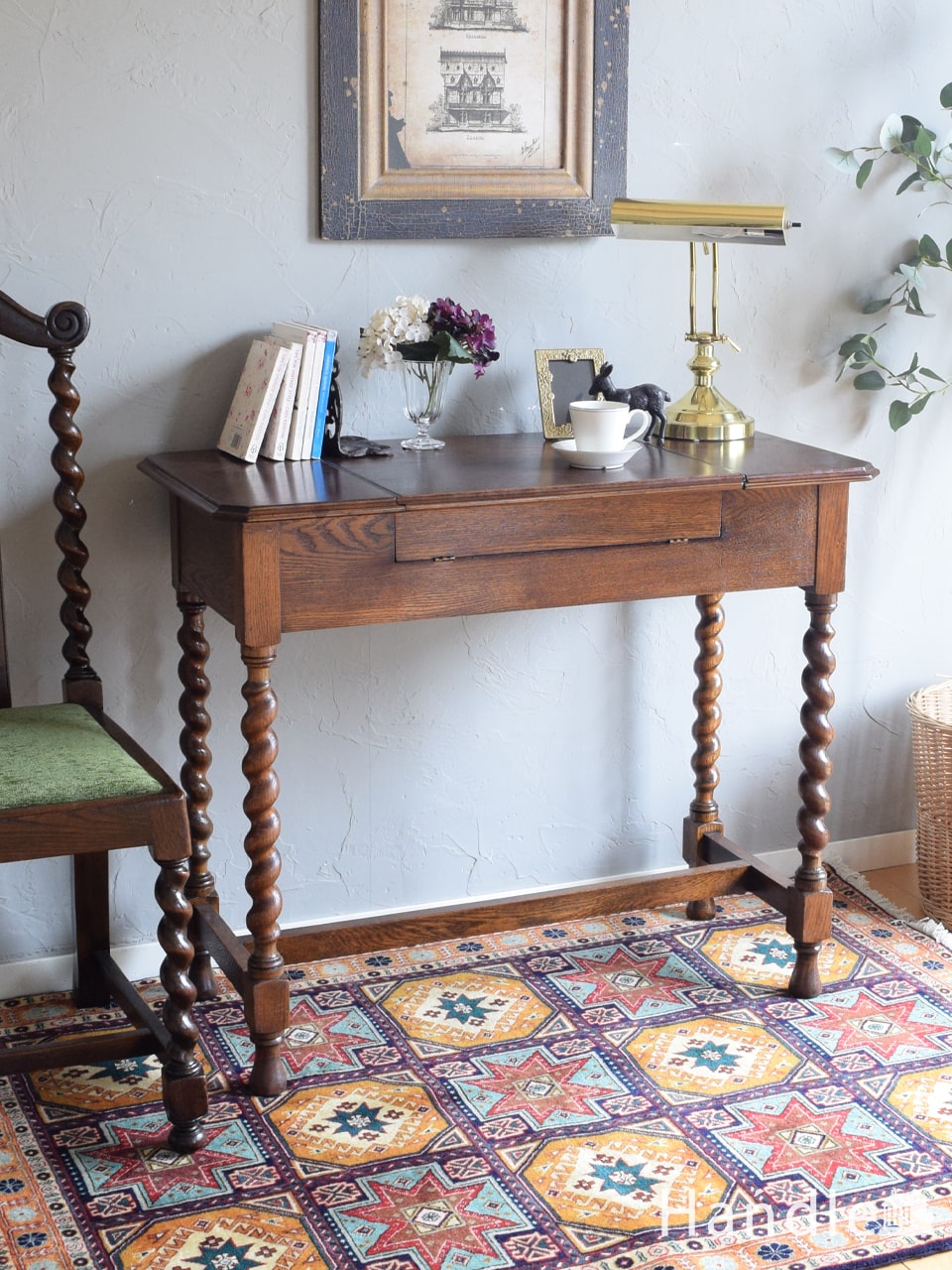 両面使える美しいアンティーク英国家具、マホガニー材のライティング