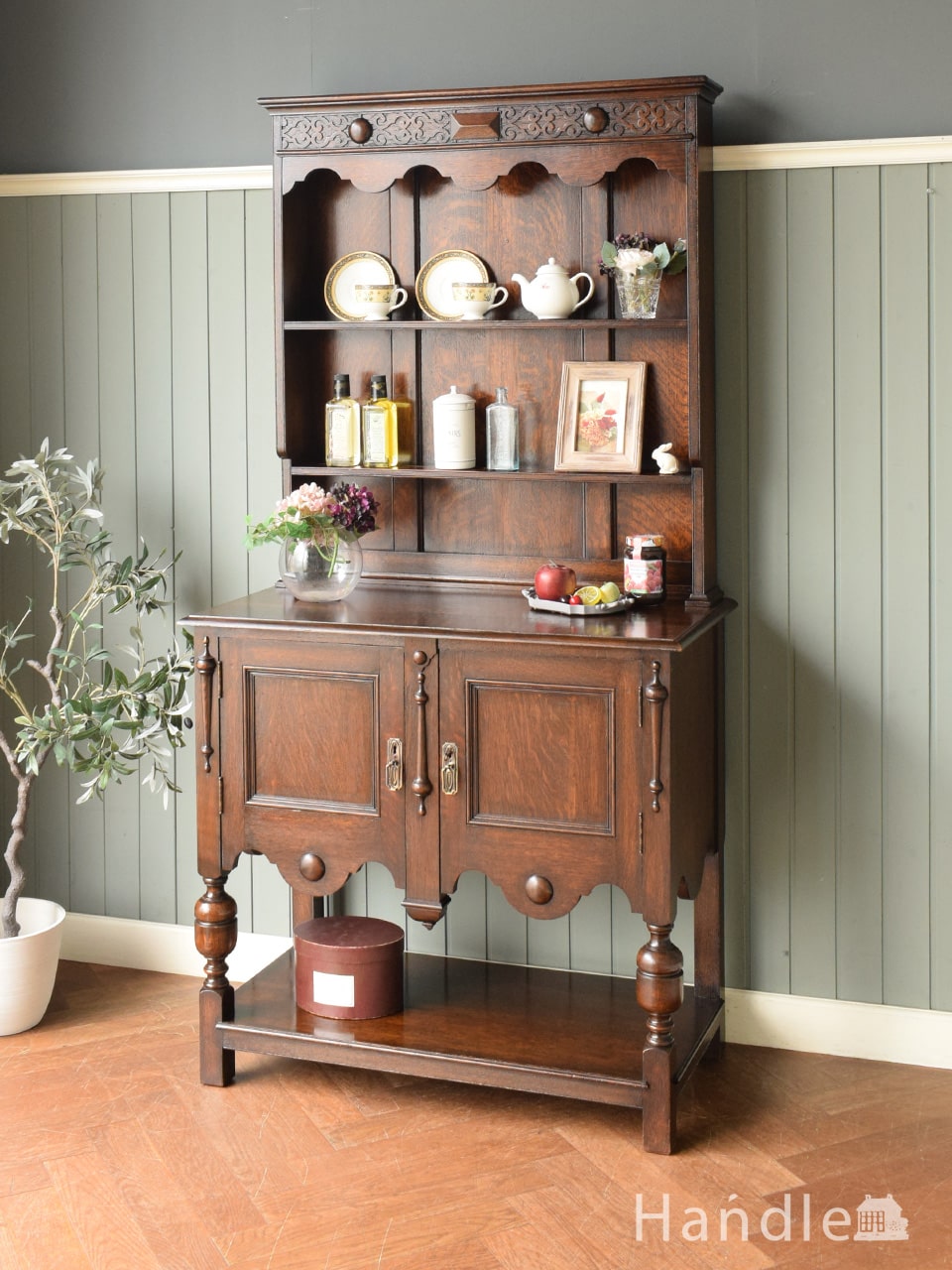 アンティークのオープンシェルフ、イギリスで見つけたマホガニー材の