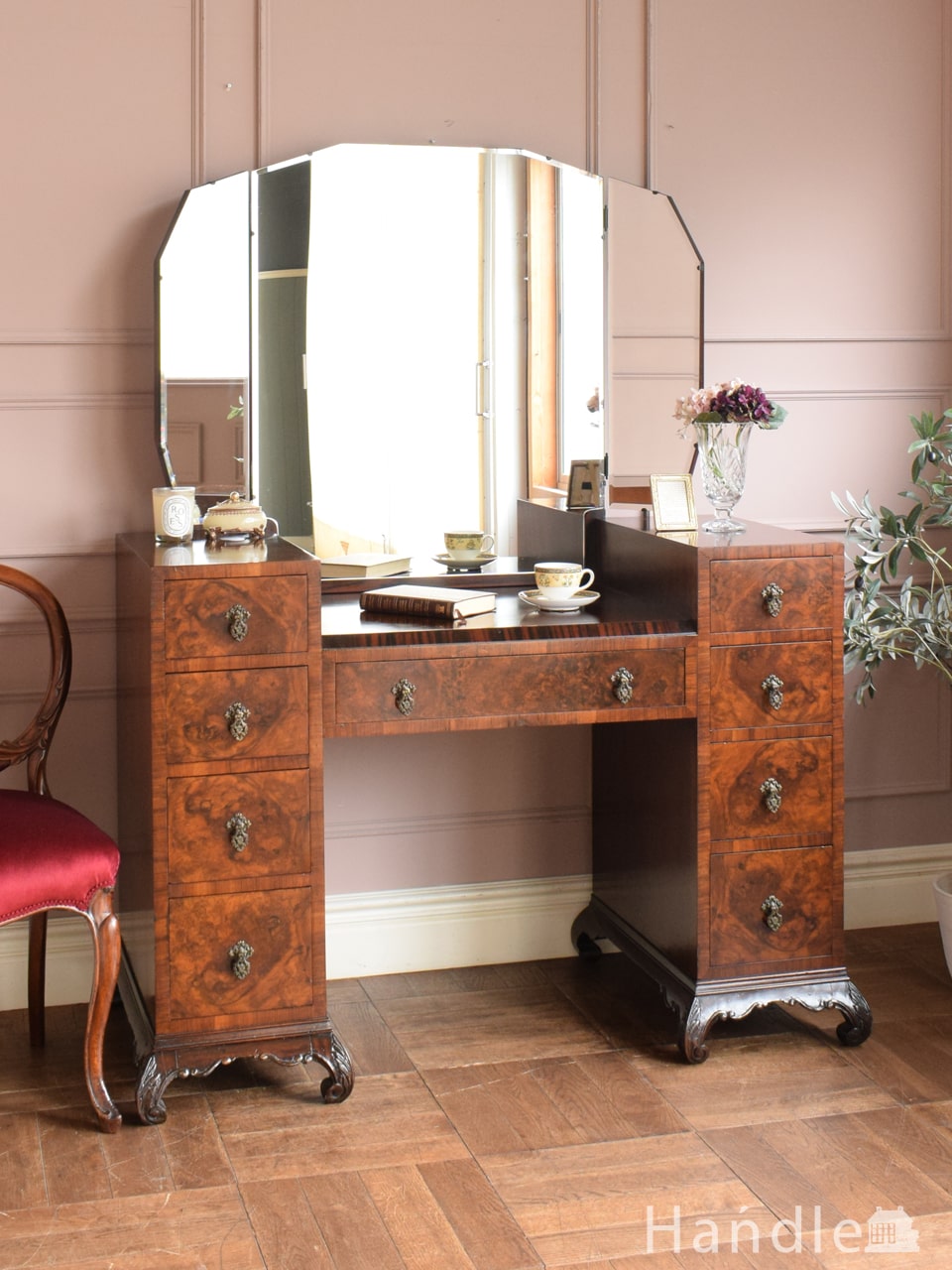 フランスから届いたアンティークの鏡、美しい姿見のシュバルミラー(q