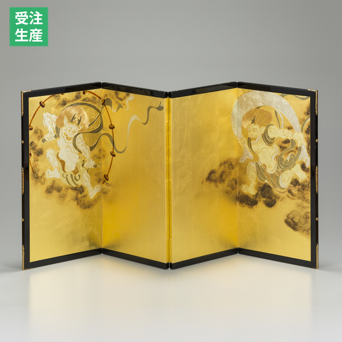 箔一 hakuichi 金箔 金沢箔 金沢 工芸品 四曲小屏風 風神雷神図