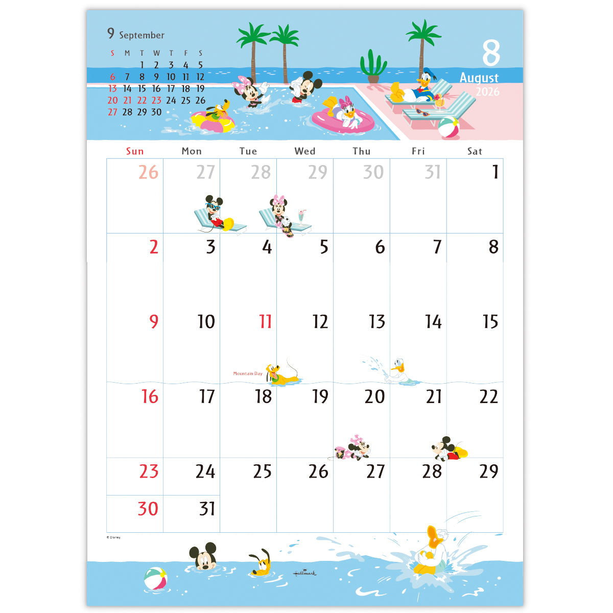 ディズニー ミッキーマウス【壁掛け｜二つ折りカレンダー大 2026】日本