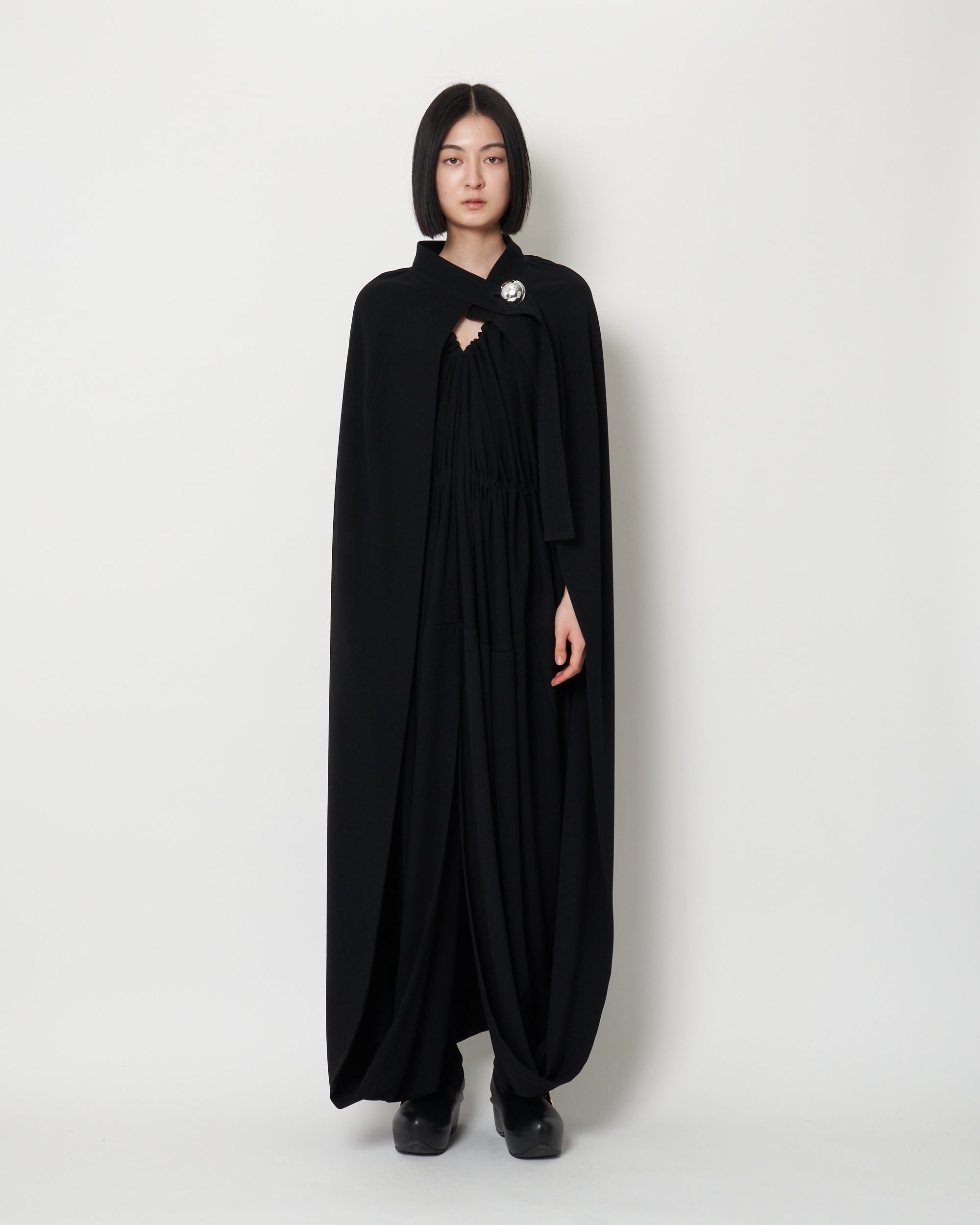 KARLINE- TRIACETATE BACK SATIN CAPE DRESS - BLACK – HARUNOBUMURATA