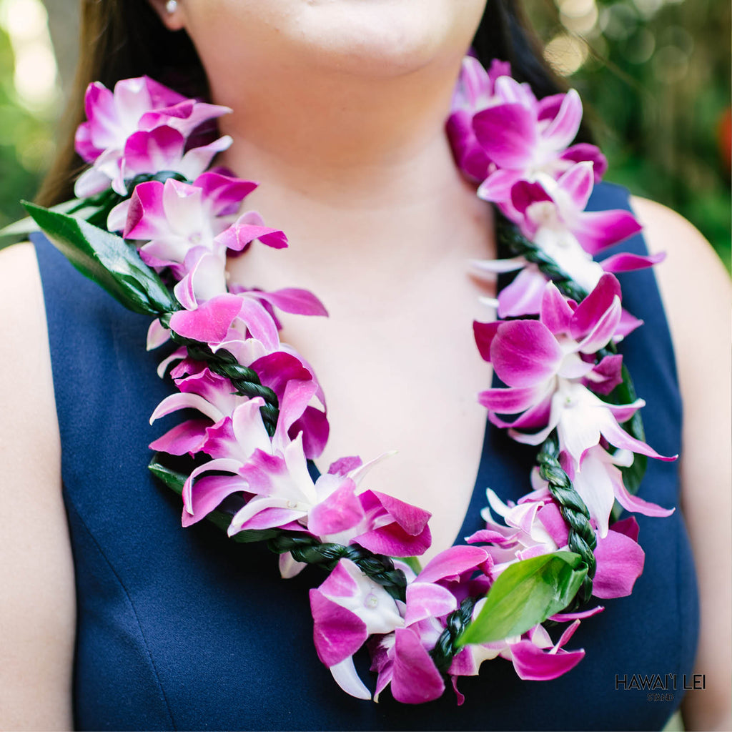 Orchid Wrapped With Ti Leaf Lei (Purple) - Hawaii Lei Stand - Lei