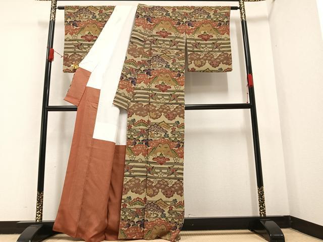 平和屋着物○西岡都巳二 紅型 訪問着 群鶴草花文 鬼